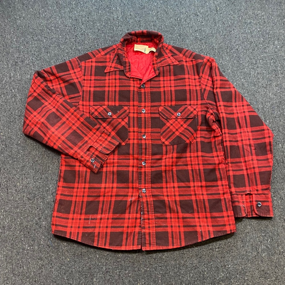Sears Fieldmaster Quilted Flannel Sz L Mens Red Plaid Grunge Workwear Shirt Jac